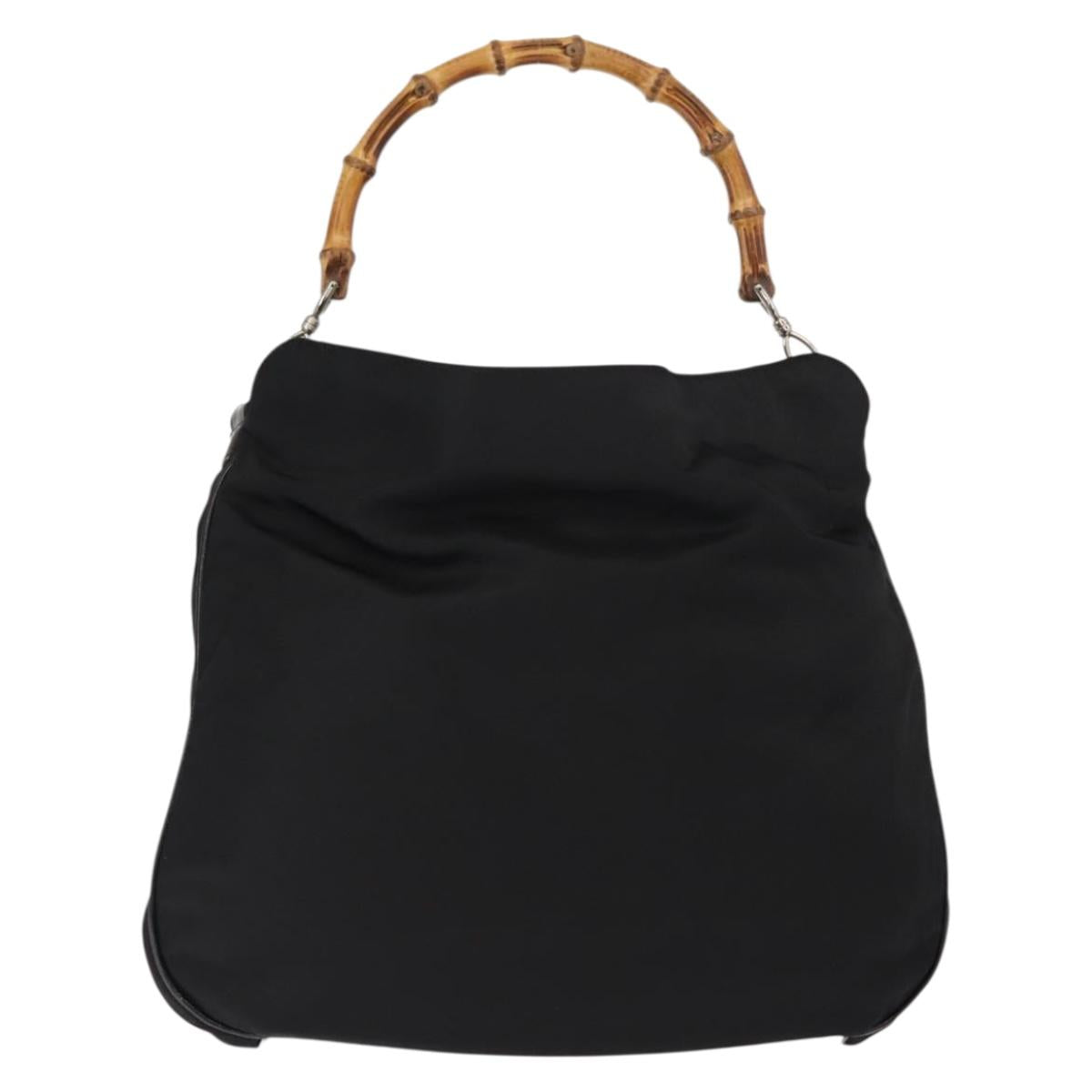 GUCCI Bamboo Hand Bag Nylon 2way Black Silver 001 0166 1577 Auth BA5807