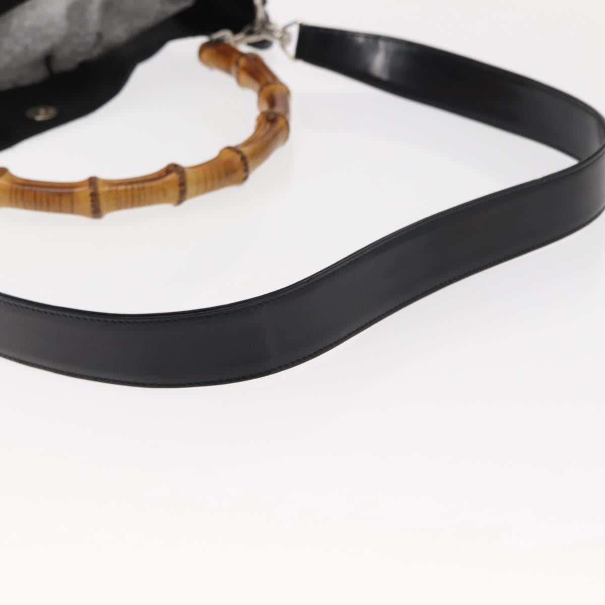 GUCCI Bamboo Hand Bag Nylon 2way Black Silver 001 0166 1577 Auth BA5807