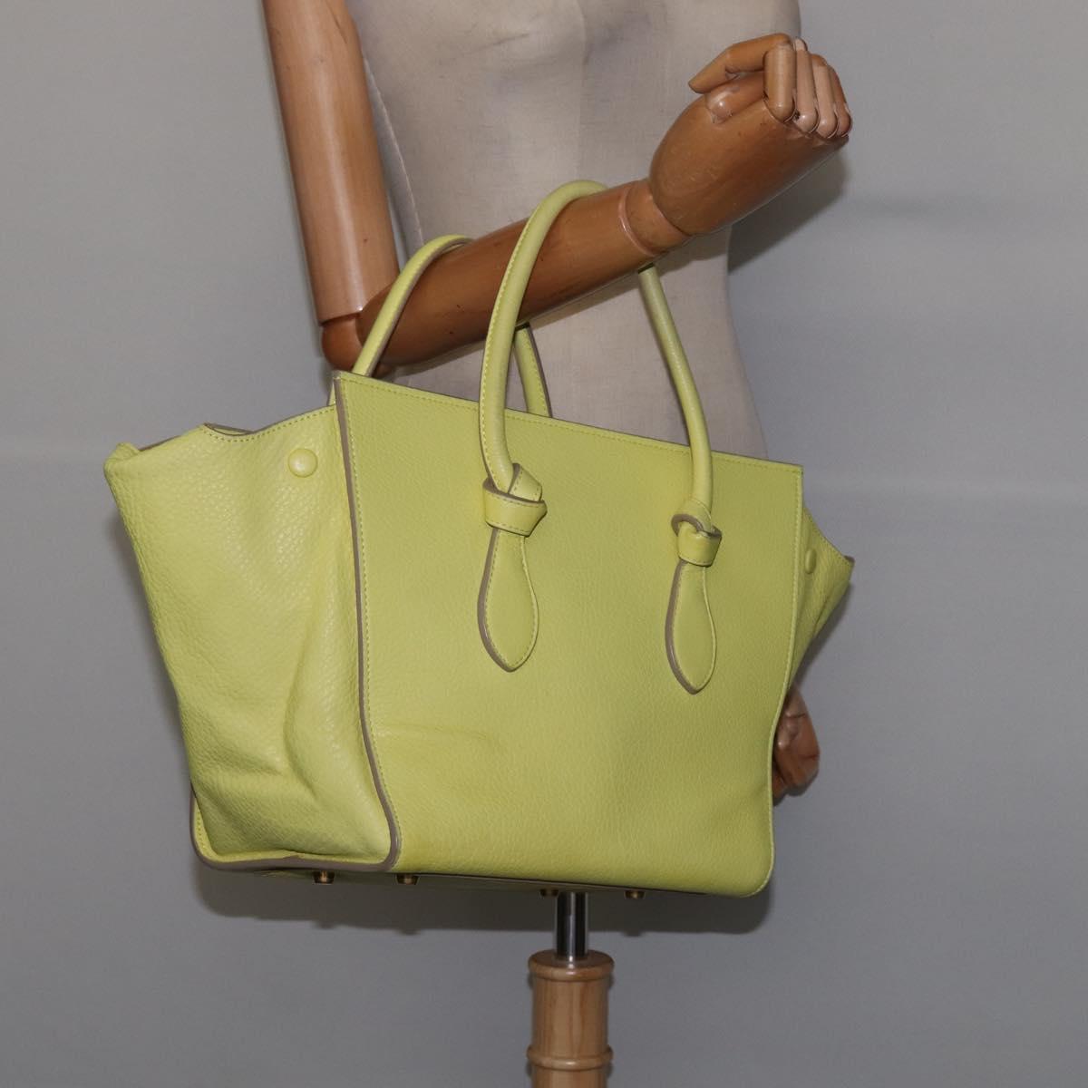 CELINE Thai Mini Hand Bag Leather Yellow Gold Auth BA5808