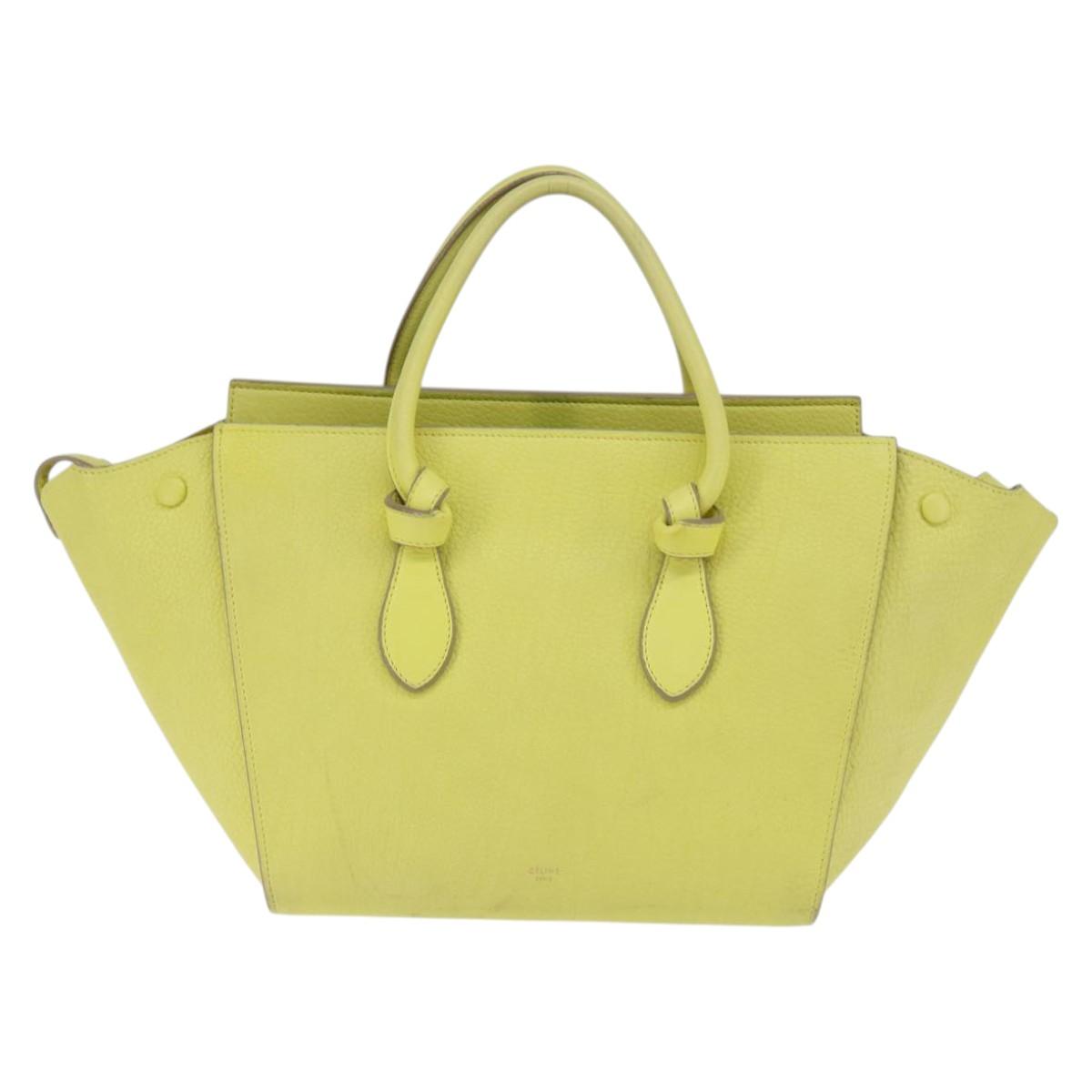 CELINE Thai Mini Hand Bag Leather Yellow Gold Auth BA5808
