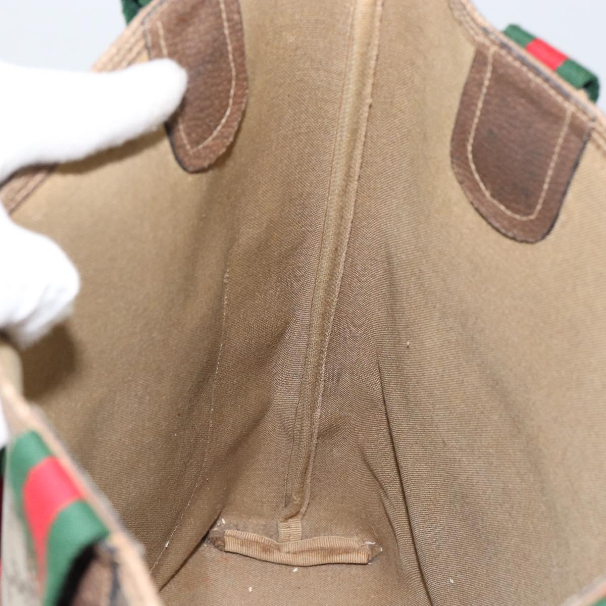 GUCCI GG Supreme Web Sherry Line Tote Bag PVC Beige 39 02 003 Auth BA5817