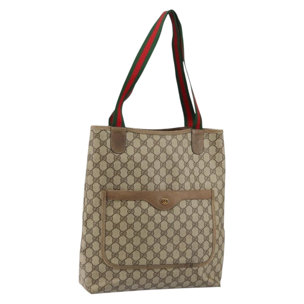 GUCCI GG Supreme Web Sherry Line Tote Bag PVC Beige 39 02 003 Auth BA5817