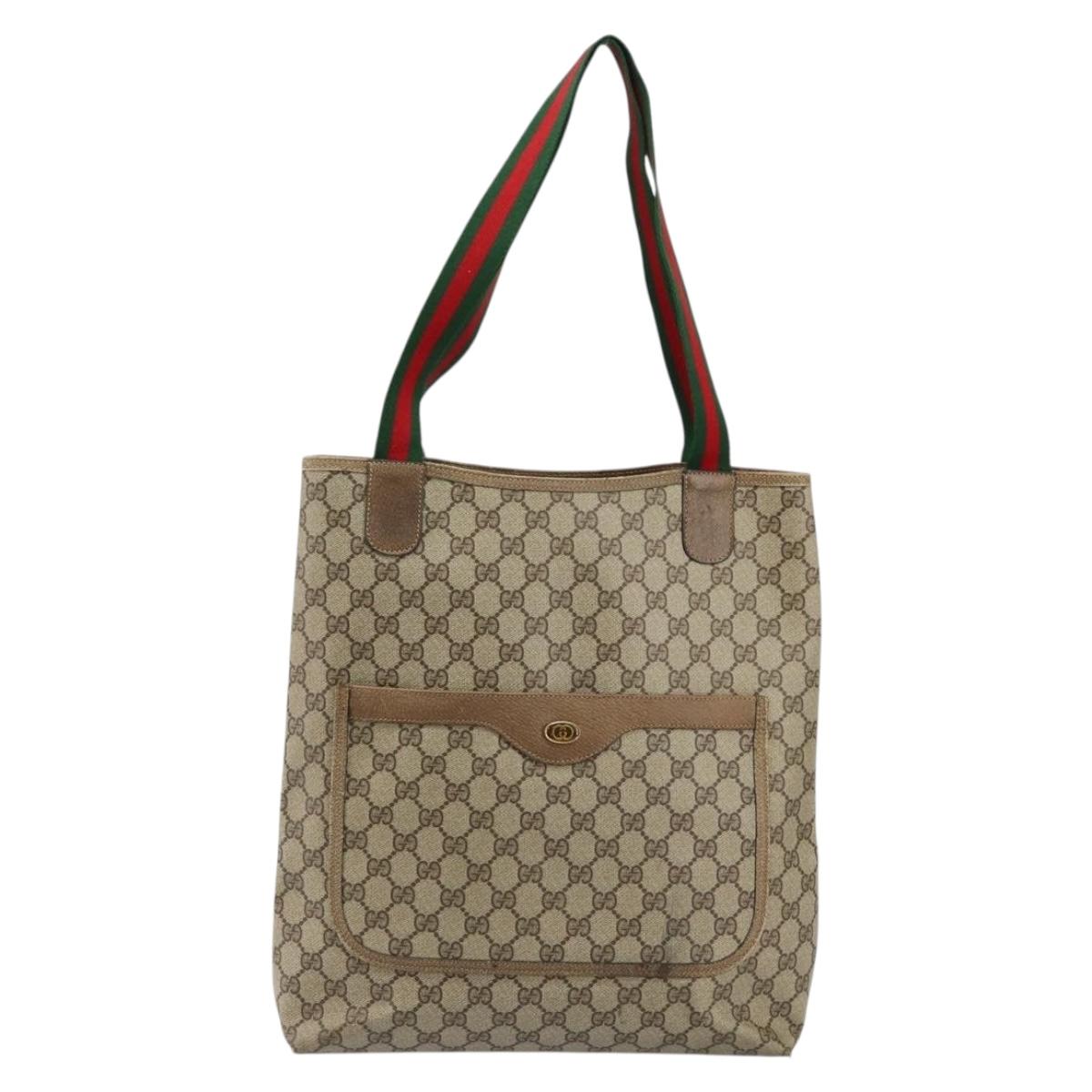 GUCCI GG Supreme Web Sherry Line Tote Bag PVC Beige 39 02 003 Auth BA5817
