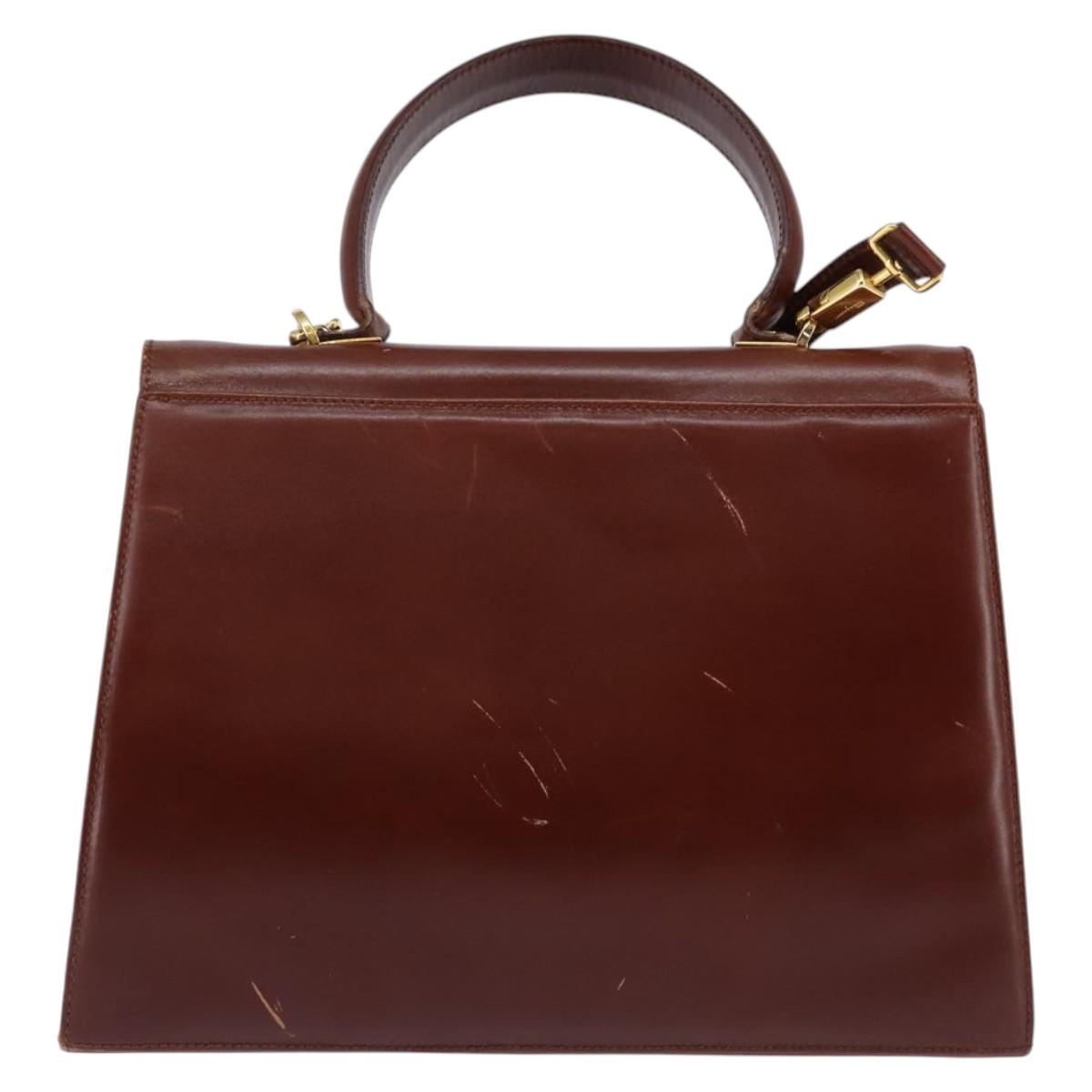 Salvatore Ferragamo Gancini Hand Bag Leather 2way Brown Gold Auth BA5819