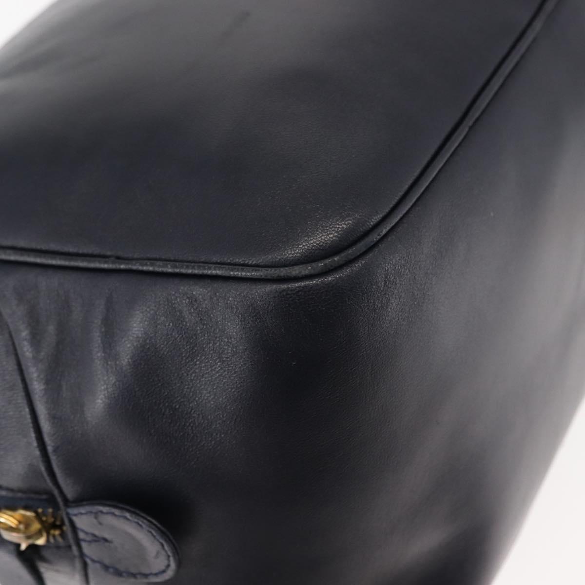 Christian Dior Hand Bag Leather Navy Gold Auth BA5820