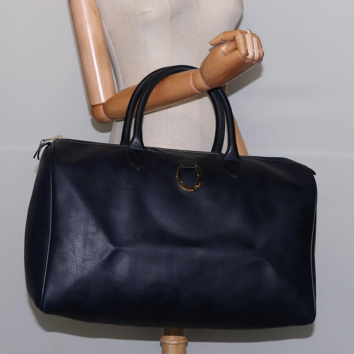Christian Dior Trotter Canvas Boston Bag Navy Gold Auth BA5821