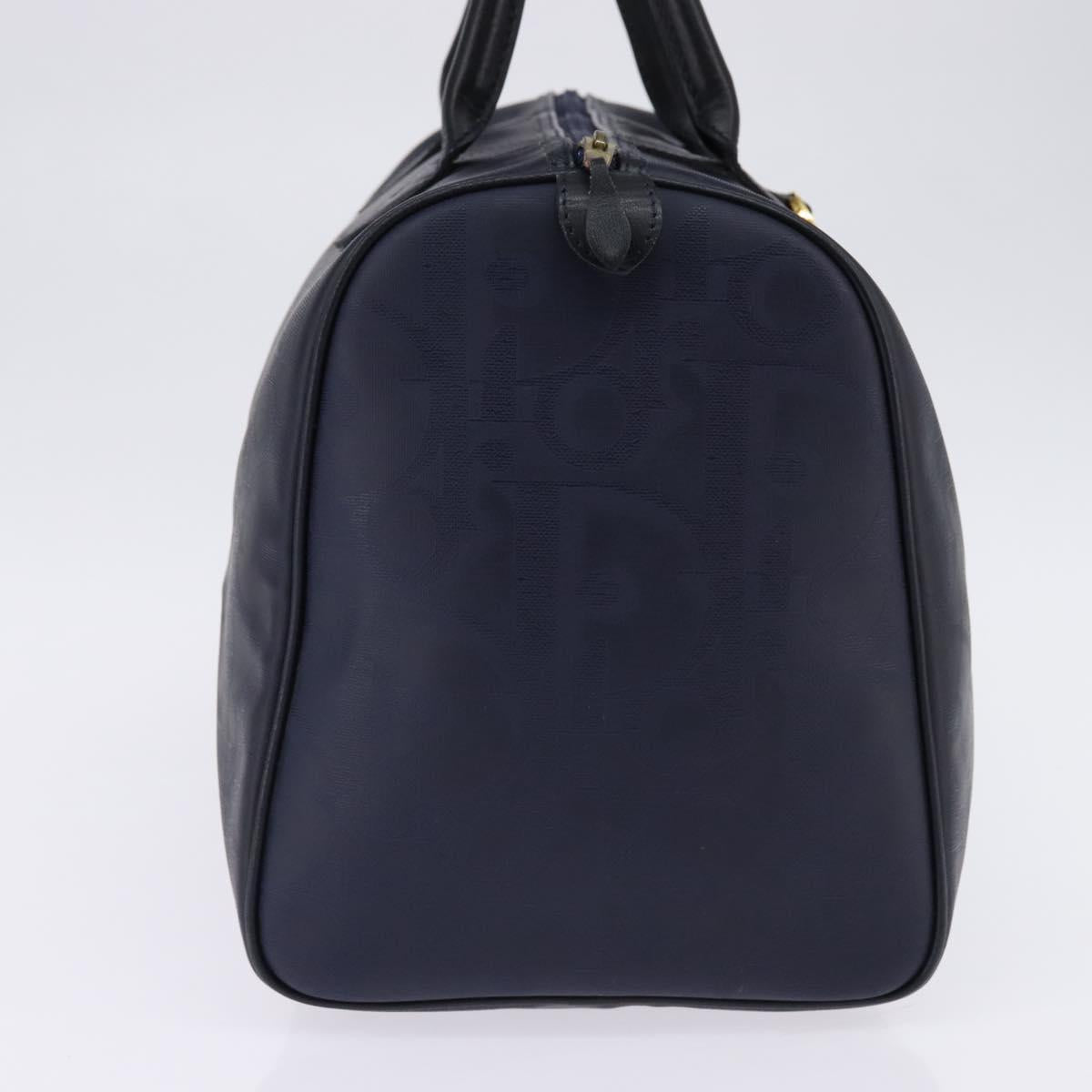 Christian Dior Trotter Canvas Boston Bag Navy Gold Auth BA5821