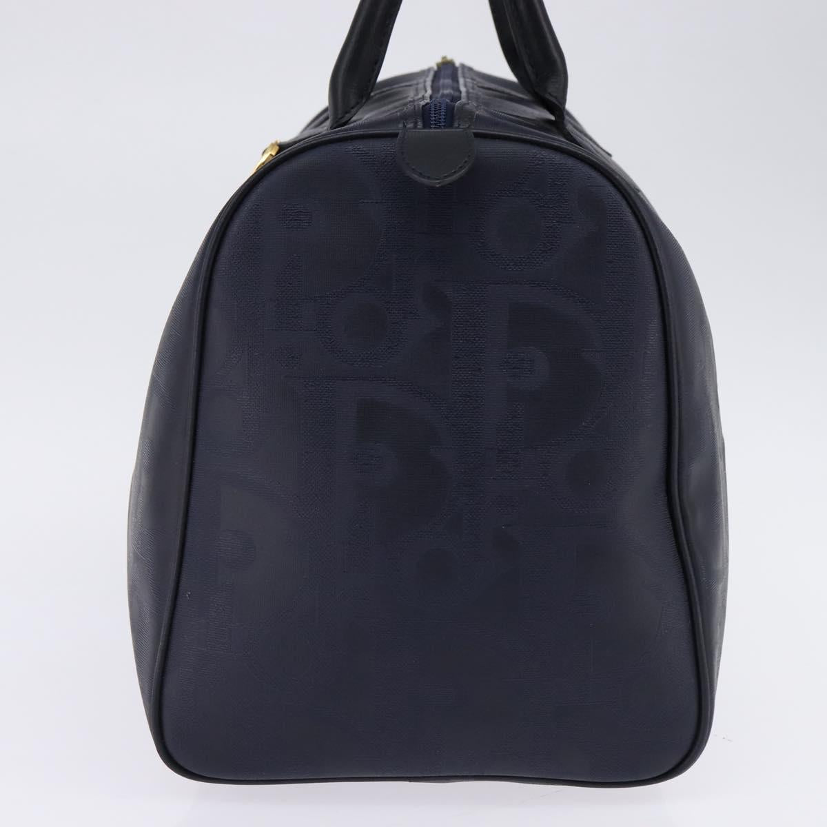 Christian Dior Trotter Canvas Boston Bag Navy Gold Auth BA5821