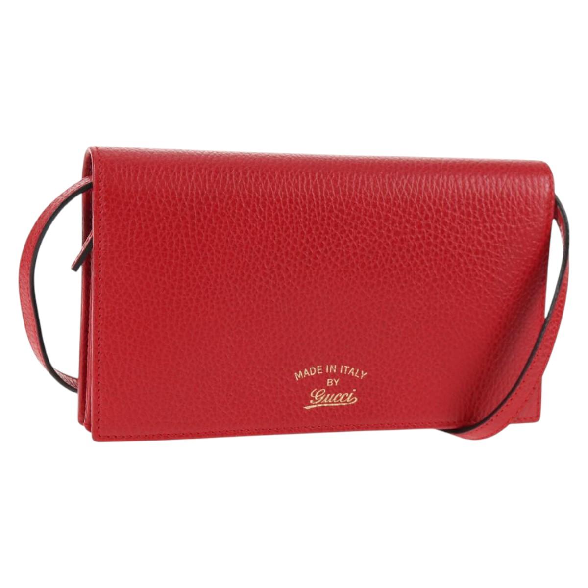 GUCCI Shoulder Wallet Swing Leather Red Gold 368231 534563 Auth BA5829V