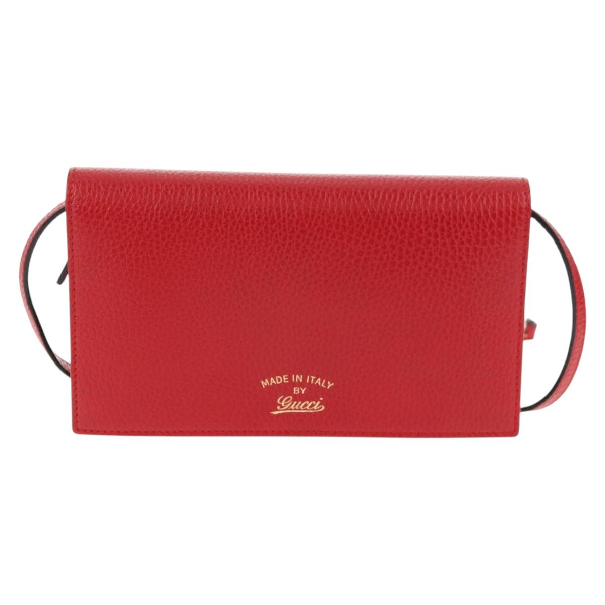 GUCCI Shoulder Wallet Swing Leather Red Gold 368231 534563 Auth BA5829V