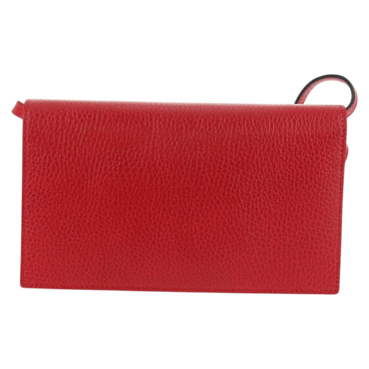 GUCCI Shoulder Wallet Swing Leather Red Gold 368231 534563 Auth BA5829V