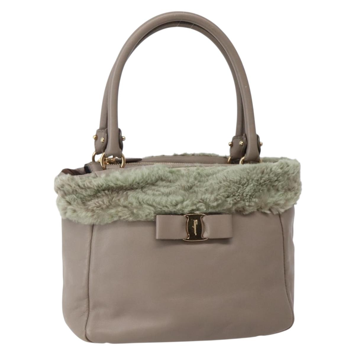 Salvatore Ferragamo Vala Hand Bag Leather Beige Gold Auth BA5832