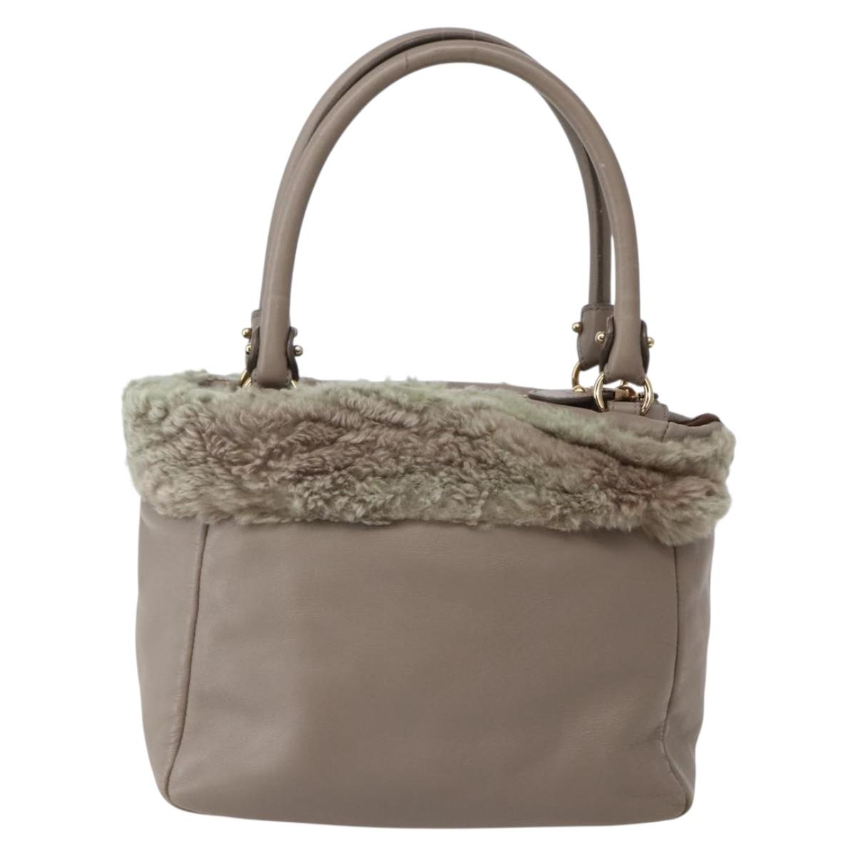 Salvatore Ferragamo Vala Hand Bag Leather Beige Gold Auth BA5832