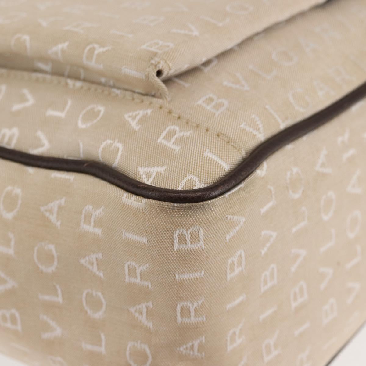 BVLGARI Logo Mania Tote Bag Canvas Beige Silver Auth BA5834