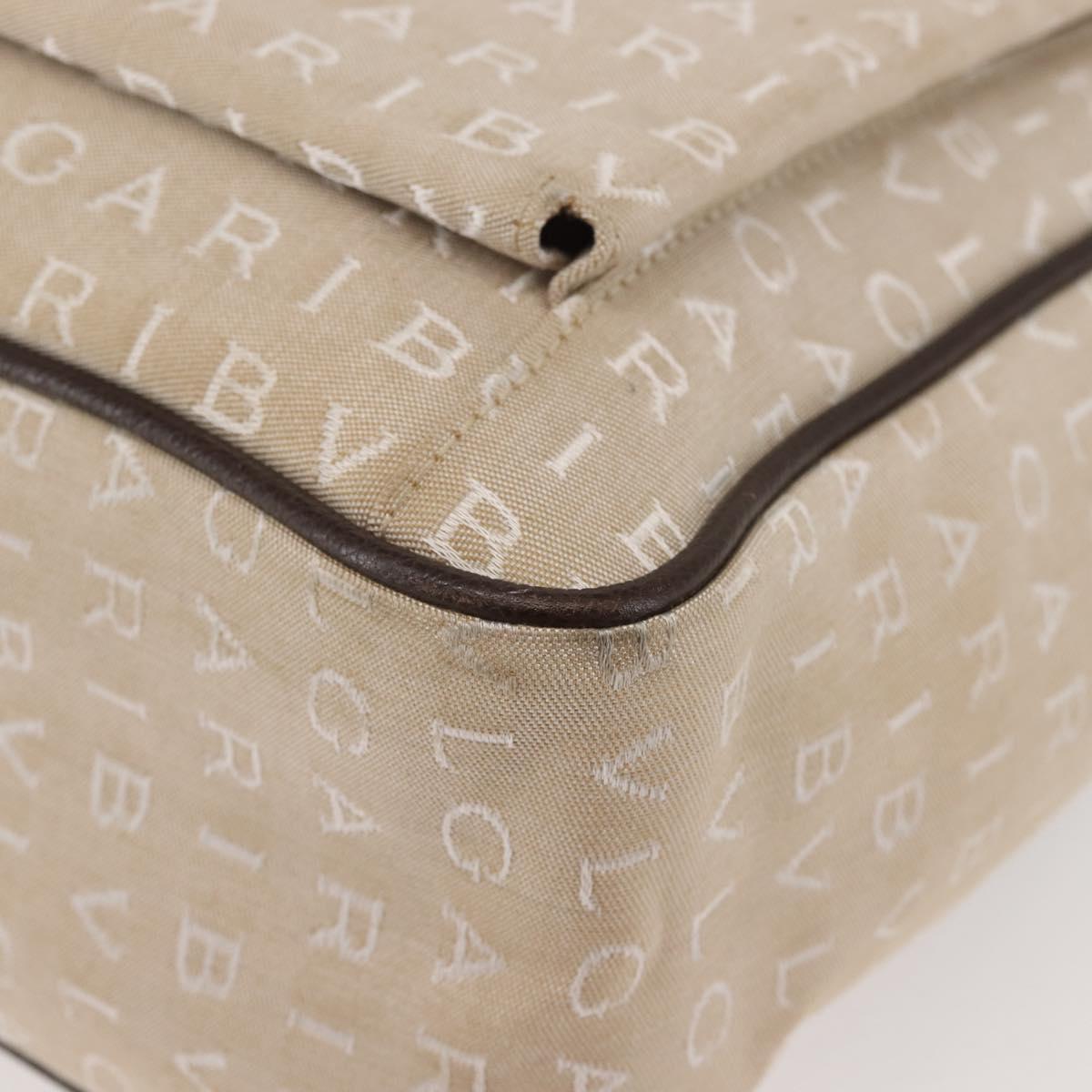 BVLGARI Logo Mania Tote Bag Canvas Beige Silver Auth BA5834