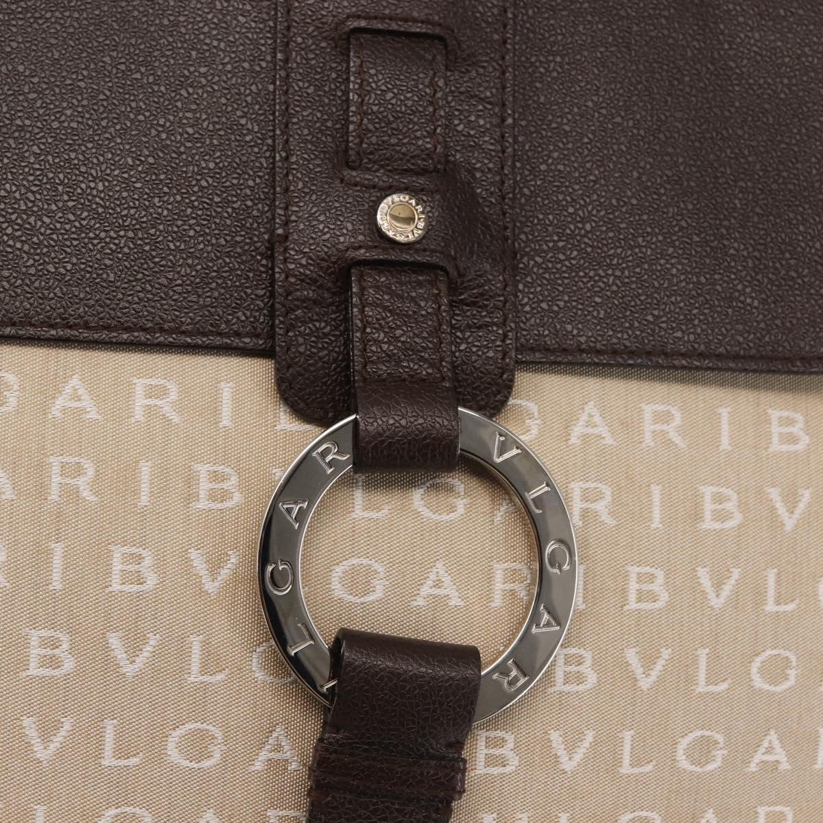 BVLGARI Logo Mania Tote Bag Canvas Beige Silver Auth BA5834