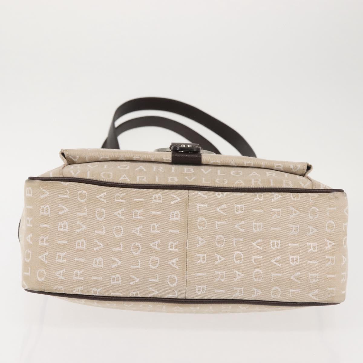 BVLGARI Logo Mania Tote Bag Canvas Beige Silver Auth BA5834