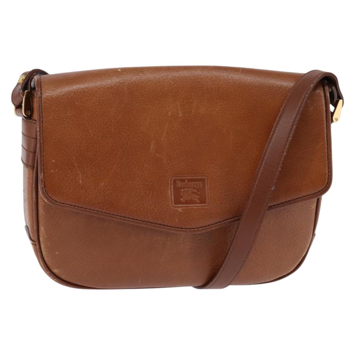 Burberrys Shoulder Bag Leather Brown Gold Auth BA5835