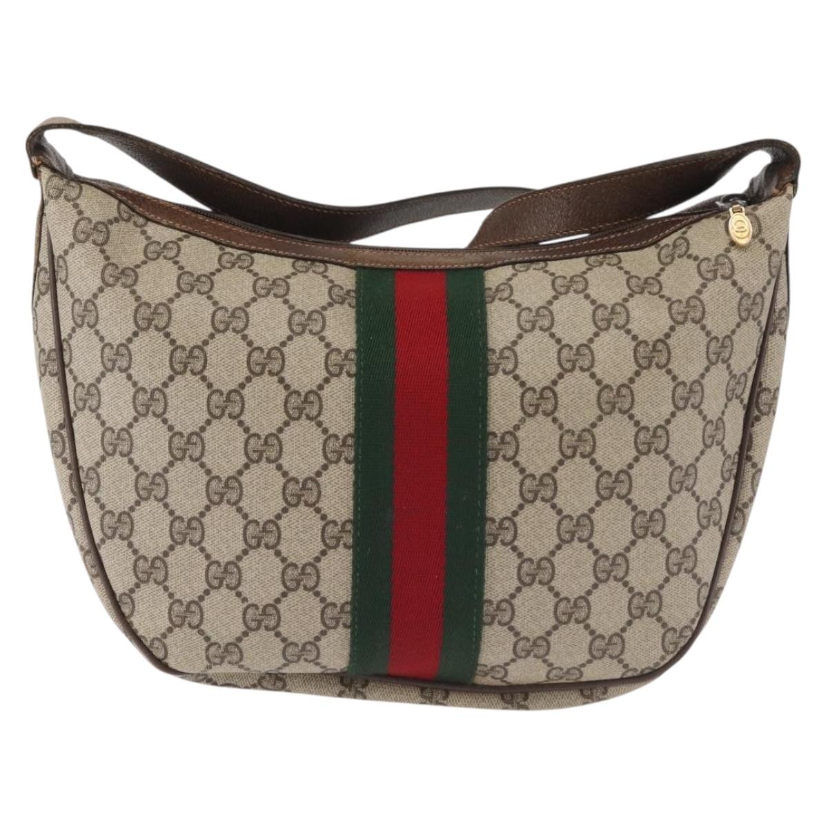 GUCCI GG Supreme Web Sherry Line Bag PVC Beige Gold 29 001 3840 Auth BA5840