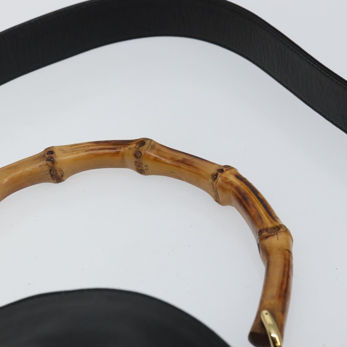 GUCCI Bamboo Hand Bag Leather 2way Black Gold 001 1638 Auth BA5841