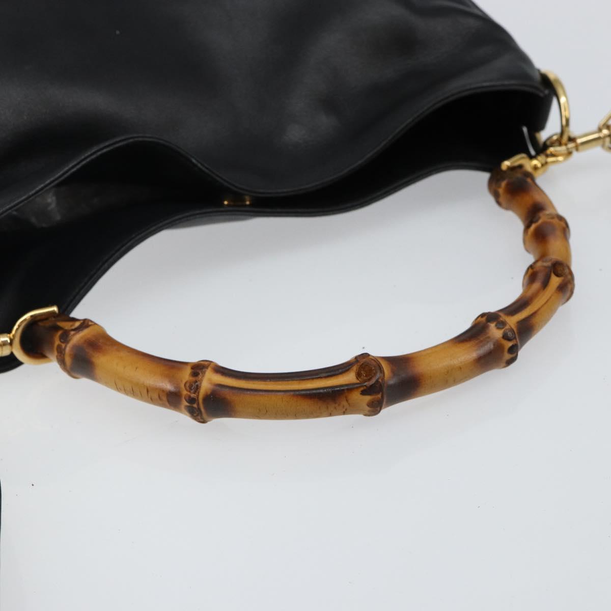 GUCCI Bamboo Hand Bag Leather 2way Black Gold 001 1638 Auth BA5842