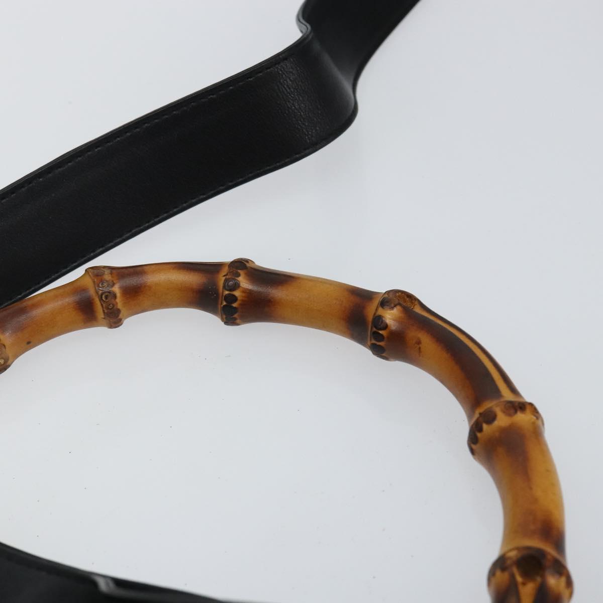 GUCCI Bamboo Hand Bag Leather 2way Black Gold 001 1638 Auth BA5842