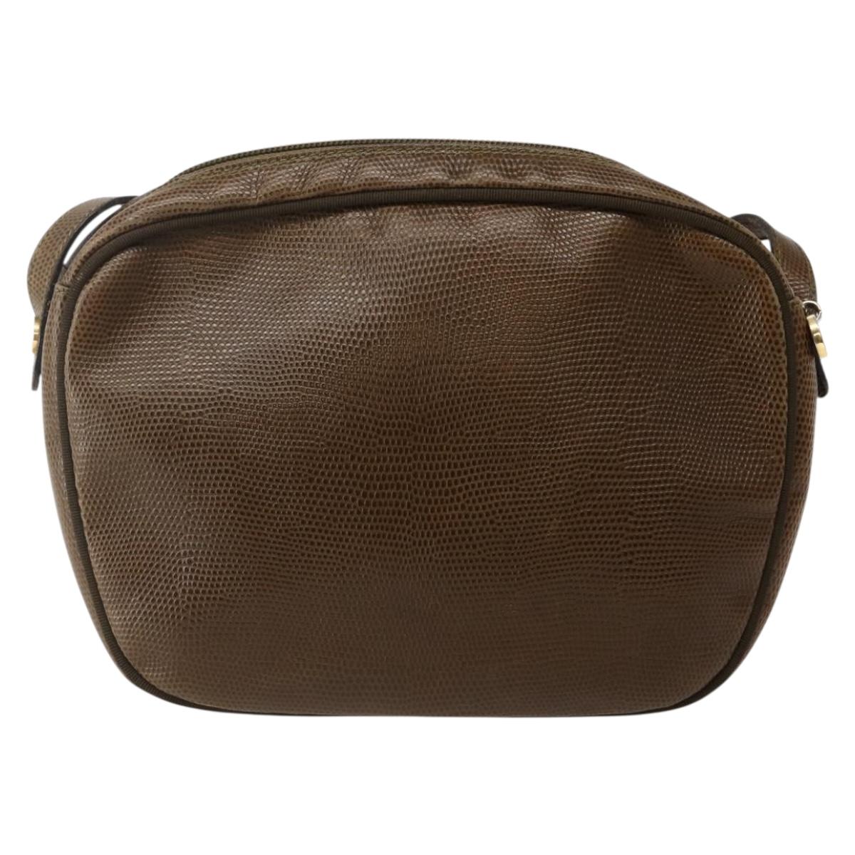 Salvatore Ferragamo Vala Shoulder Bag Embossed Leather Brown Gold Auth BA5847