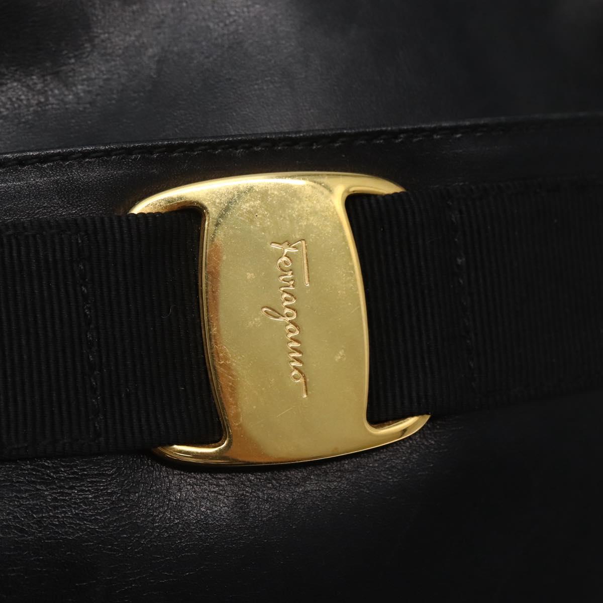 Salvatore Ferragamo Vala Shoulder Bag Leather Black Gold Auth BA5848