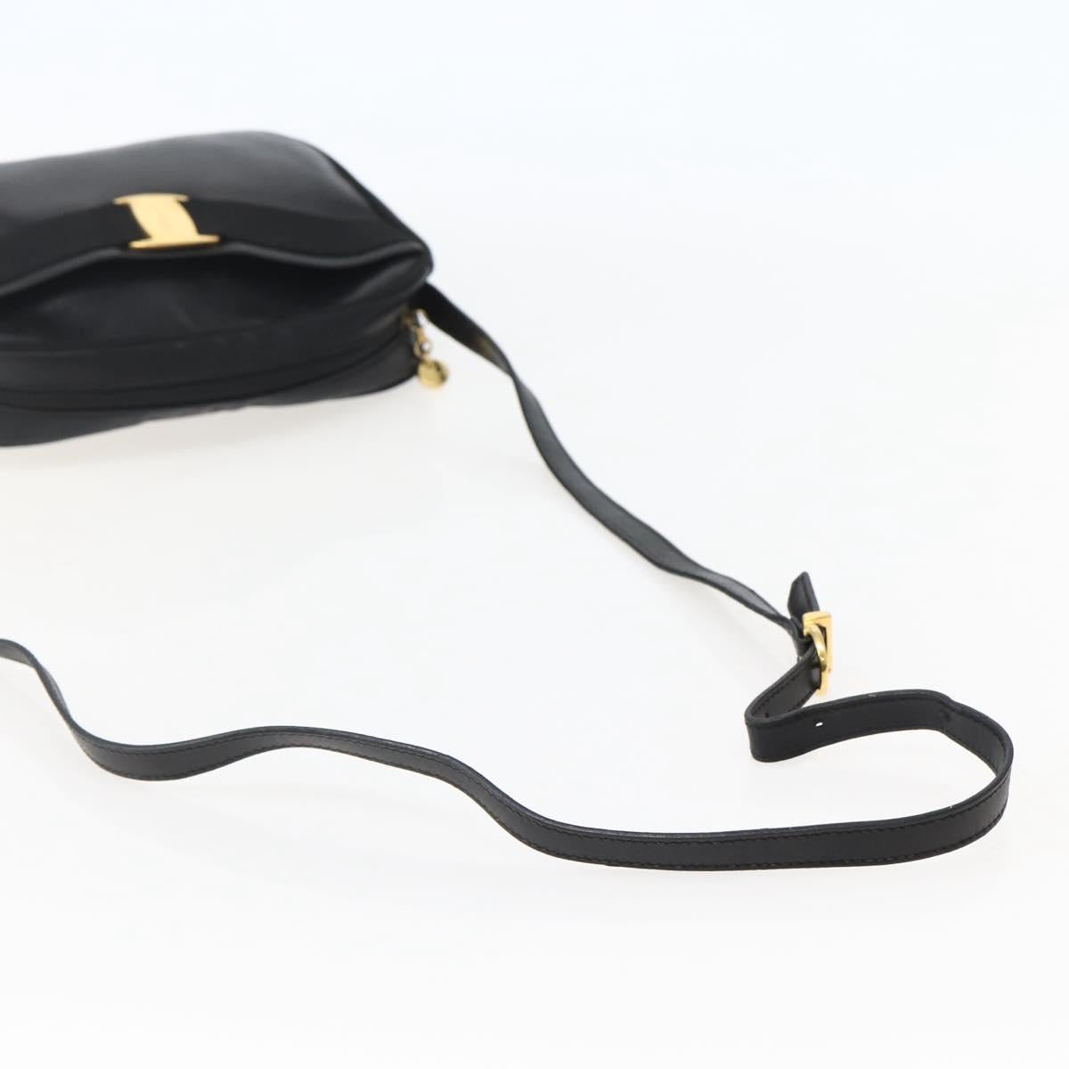 Salvatore Ferragamo Vala Shoulder Bag Leather Black Gold Auth BA5848