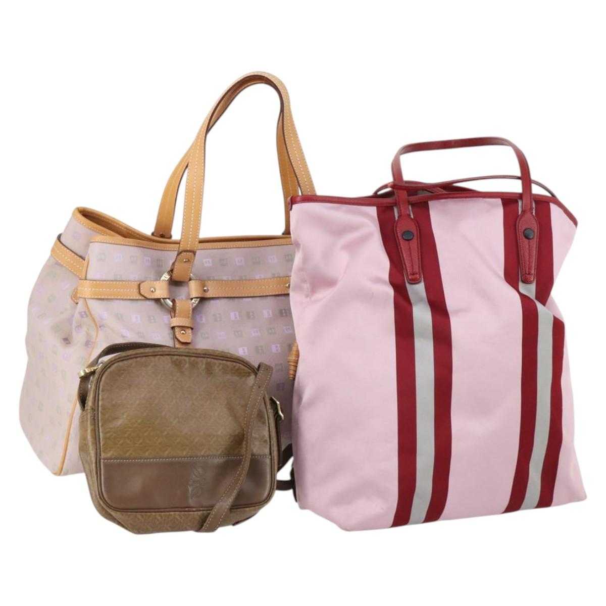 BALLY Loewe Shoulder Bag Canvas PVC Nylon 3Set Pink Brown Auth BA5852