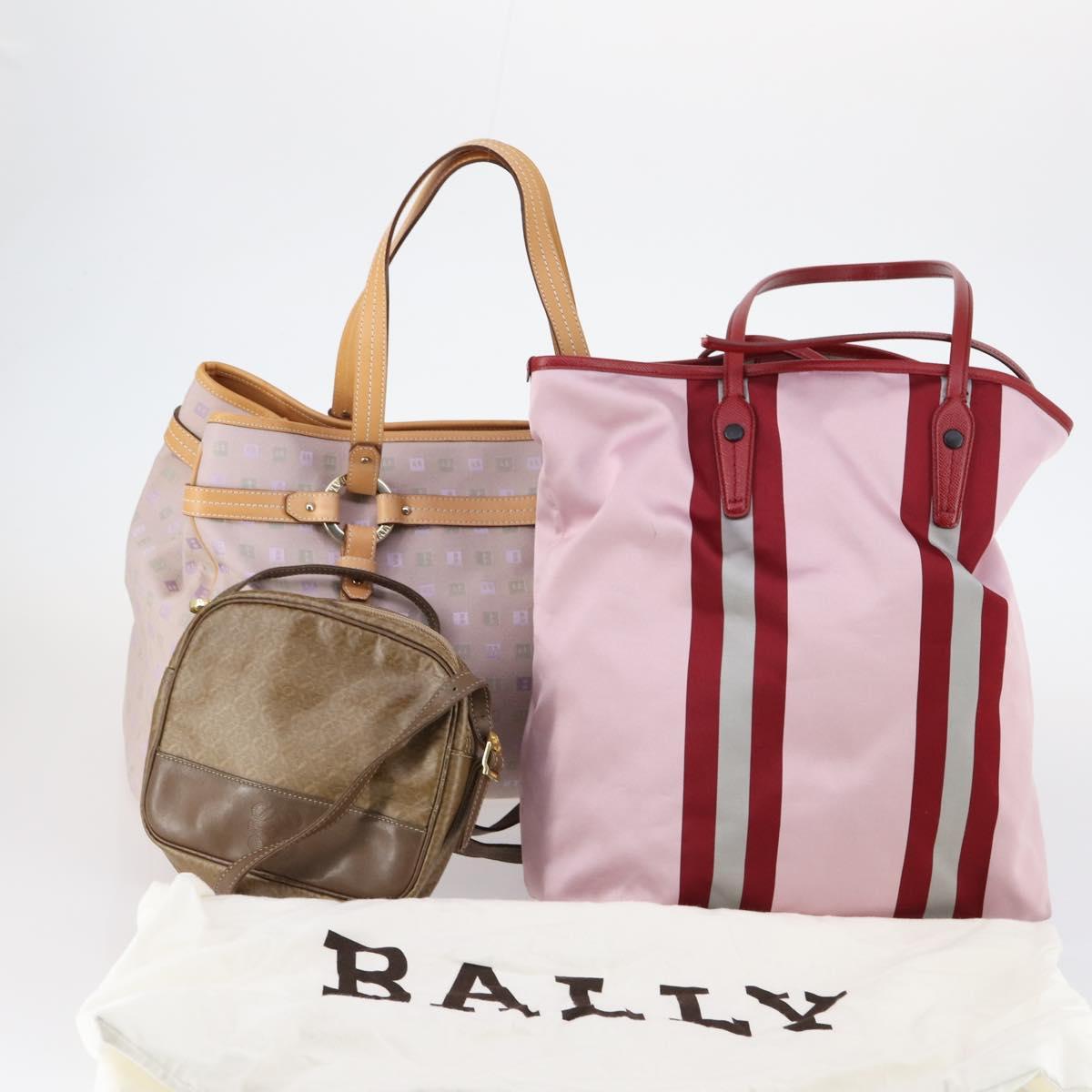 BALLY Loewe Shoulder Bag Canvas PVC Nylon 3Set Pink Brown Auth BA5852