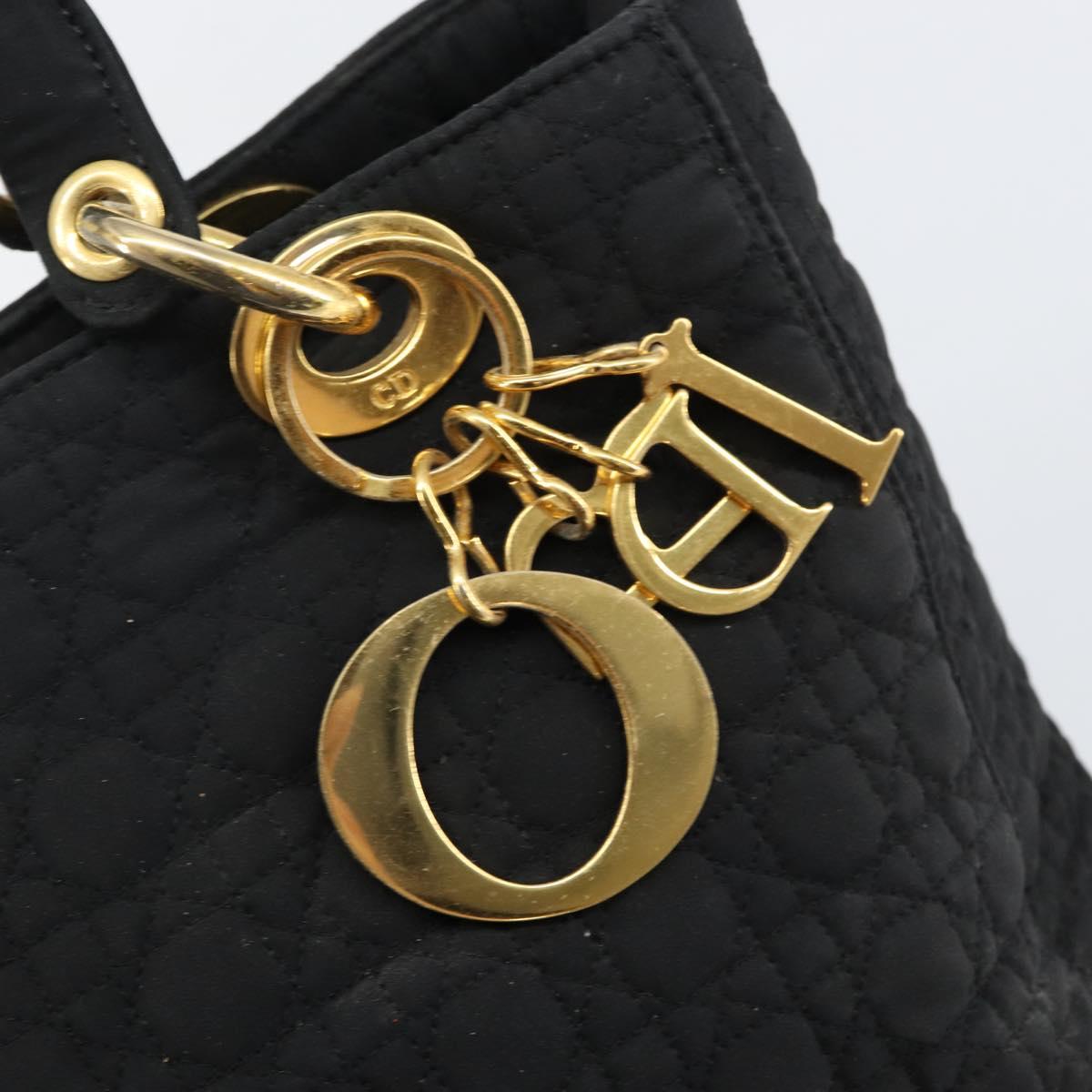 Christian Dior Canage Hand Bag Nylon Black Gold Auth BA5864