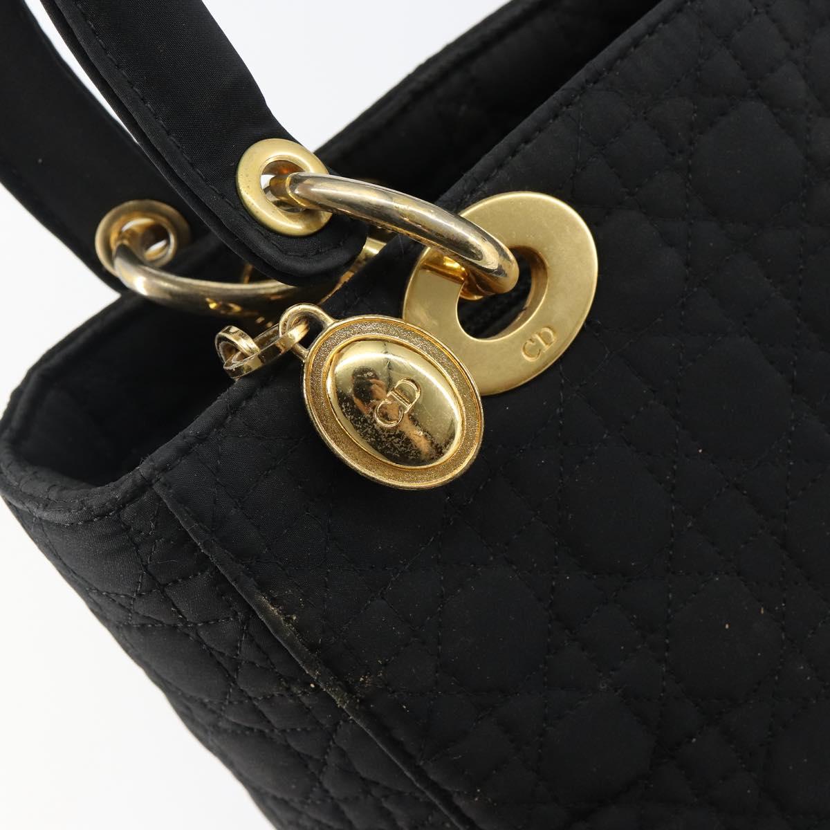 Christian Dior Canage Hand Bag Nylon Black Gold Auth BA5864