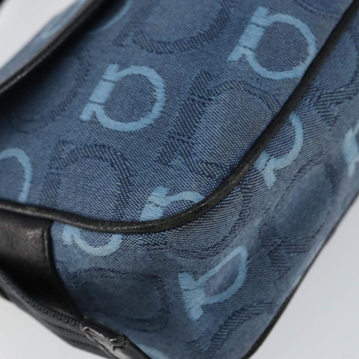 Salvatore Ferragamo Gancini Shoulder Bag Canvas Navy Gold Auth BA5868