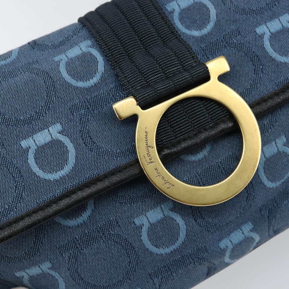 Salvatore Ferragamo Gancini Shoulder Bag Canvas Navy Gold Auth BA5868