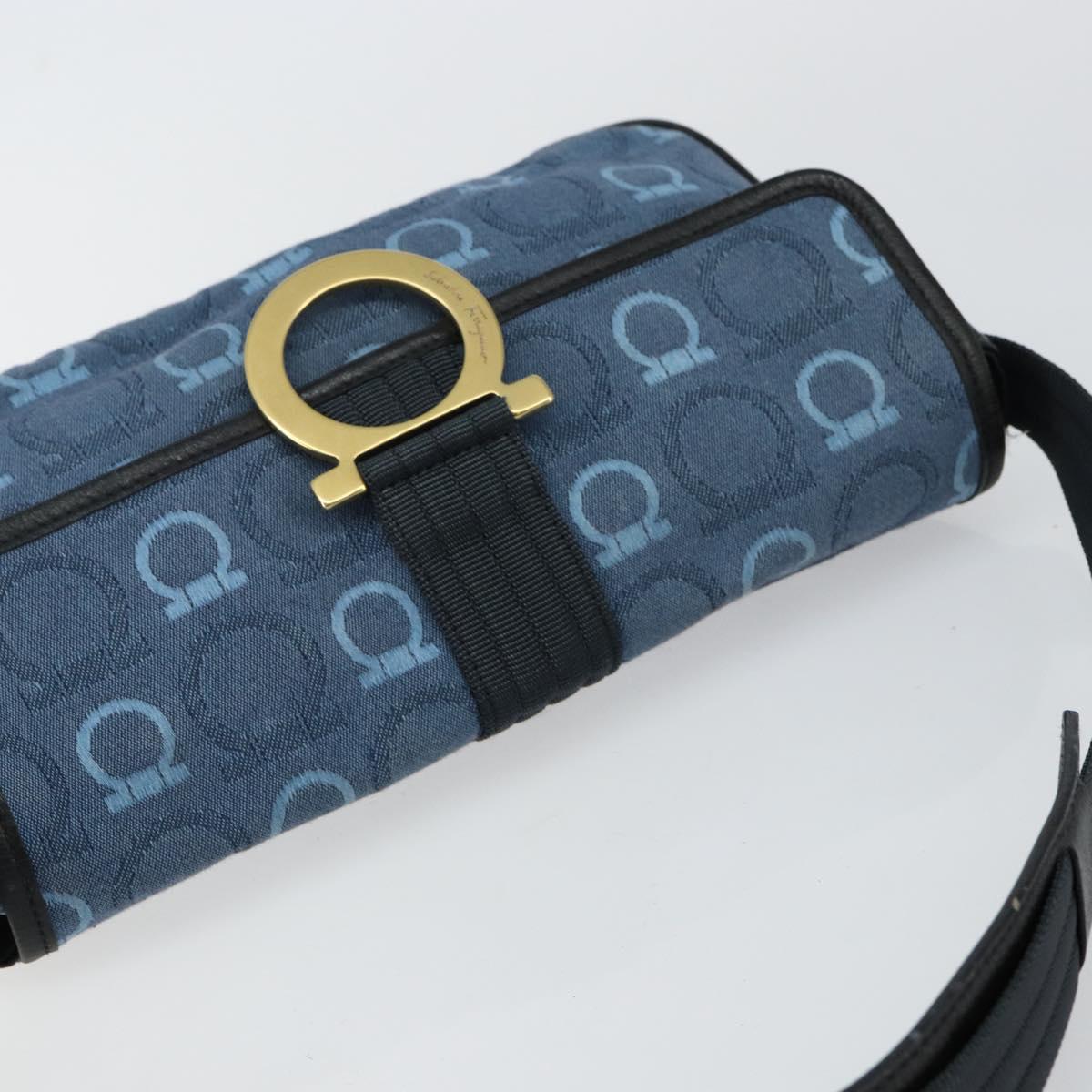 Salvatore Ferragamo Gancini Shoulder Bag Canvas Navy Gold Auth BA5868