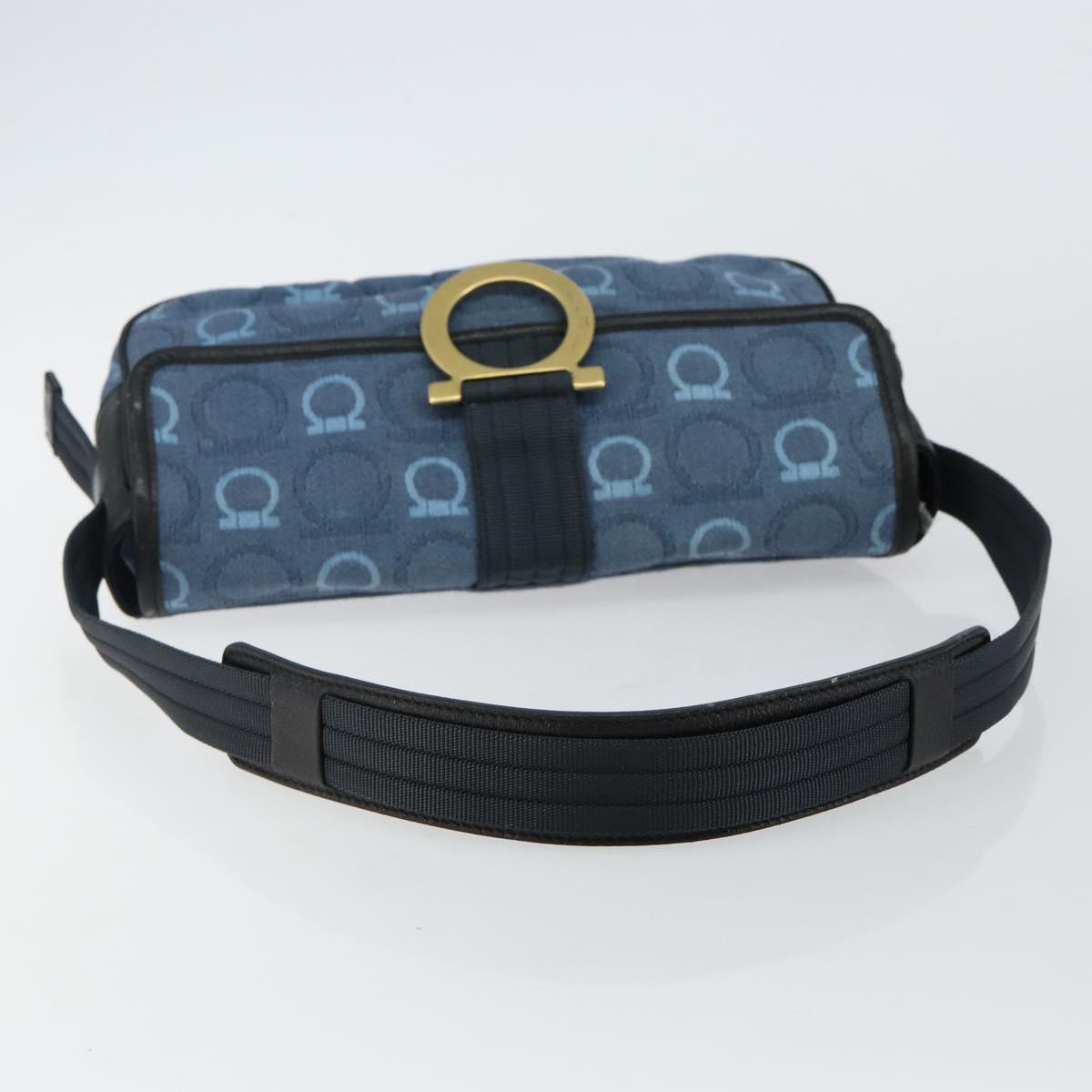 Salvatore Ferragamo Gancini Shoulder Bag Canvas Navy Gold Auth BA5868