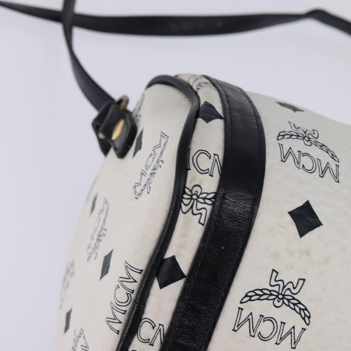 MCM Logogram Vicetos Shoulder Bag PVC Leather White Gold Auth BA5873