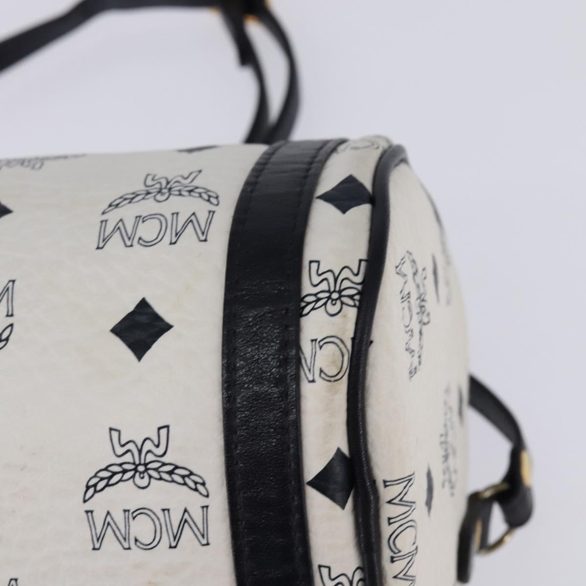 MCM Logogram Vicetos Shoulder Bag PVC Leather White Gold Auth BA5873