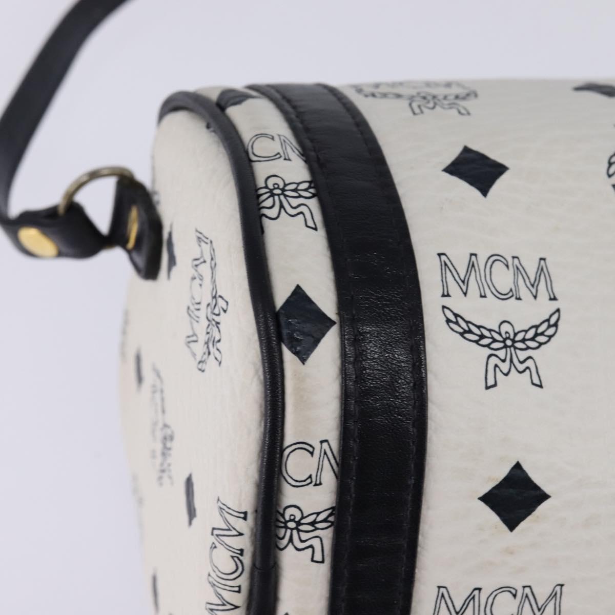 MCM Logogram Vicetos Shoulder Bag PVC Leather White Gold Auth BA5873