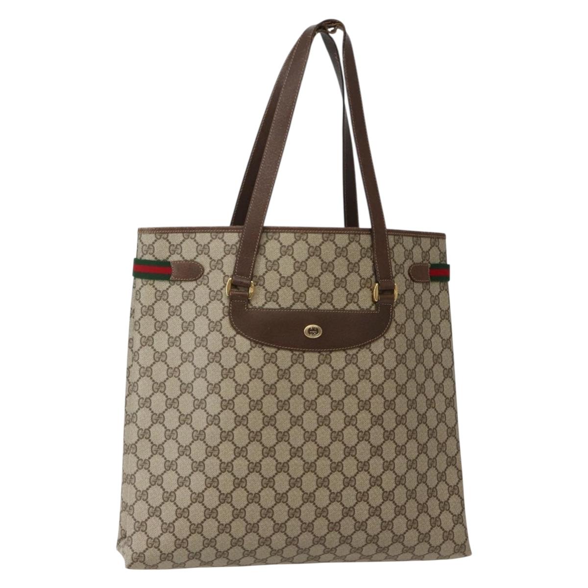 GUCCI GG Supreme Web Sherry Line Tote Bag PVC Beige Gold 39 02 091 Auth BA5883