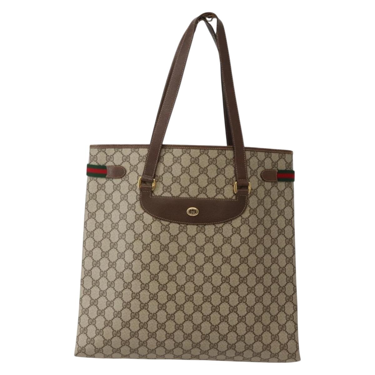 GUCCI GG Supreme Web Sherry Line Tote Bag PVC Beige Gold 39 02 091 Auth BA5883