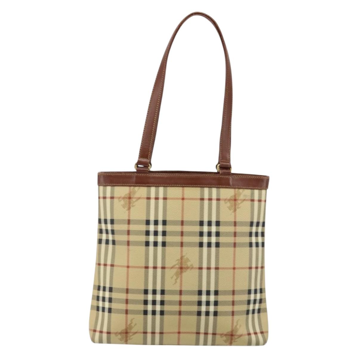 Burberrys Nova Check Tote Bag PVC Beige Gold Auth BA5886