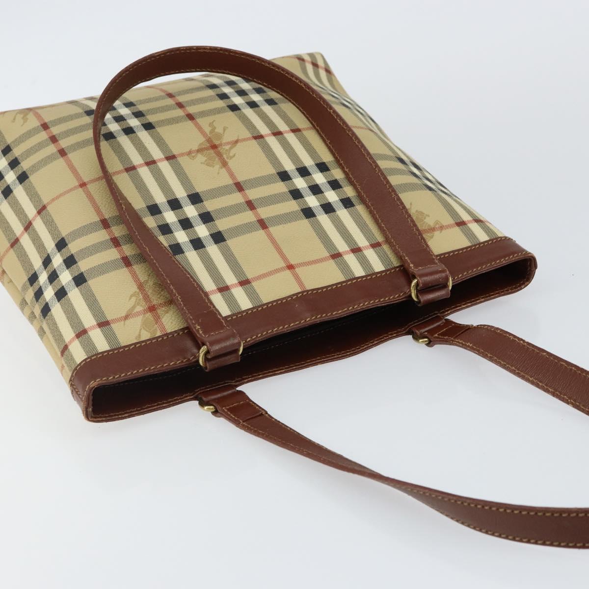 Burberrys Nova Check Tote Bag PVC Beige Gold Auth BA5886
