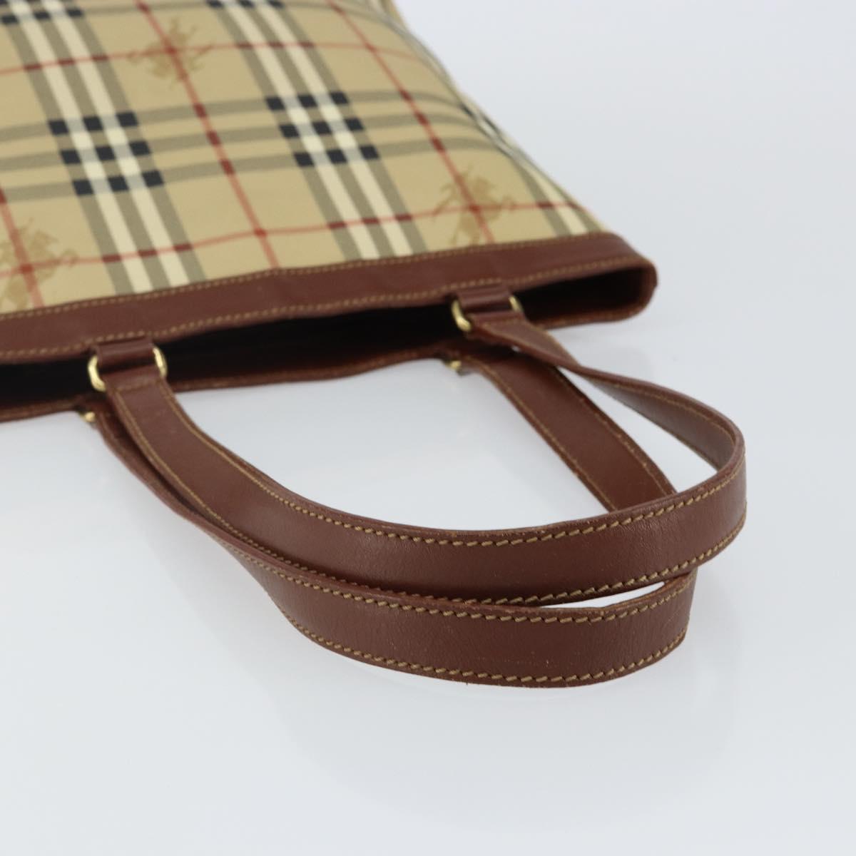 Burberrys Nova Check Tote Bag PVC Beige Gold Auth BA5886