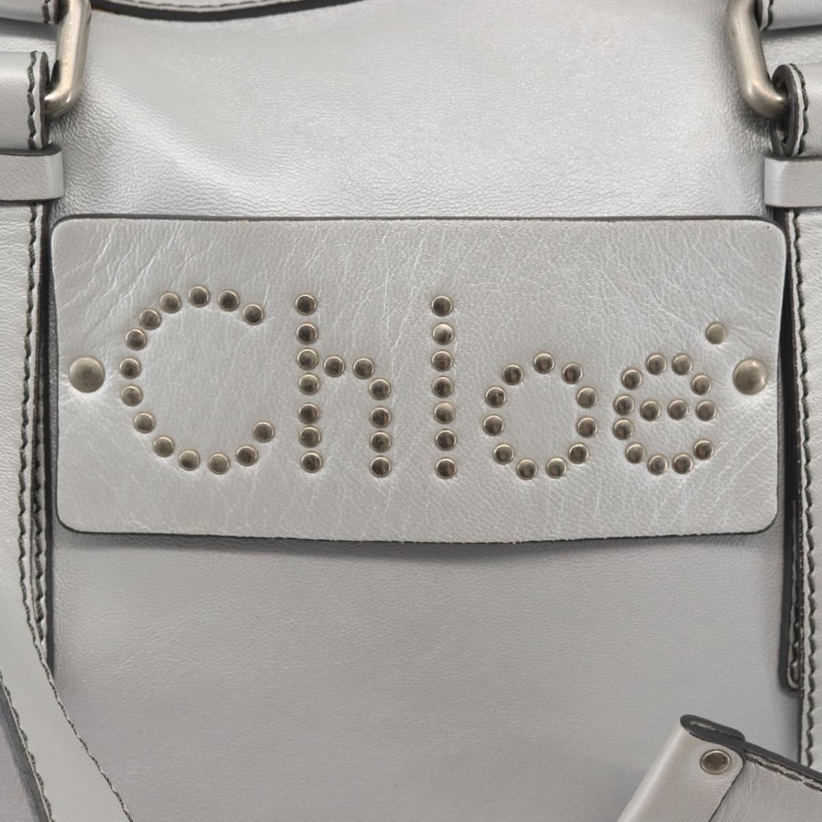 Chloe Hand Bag Leather Silver Auth BA5890