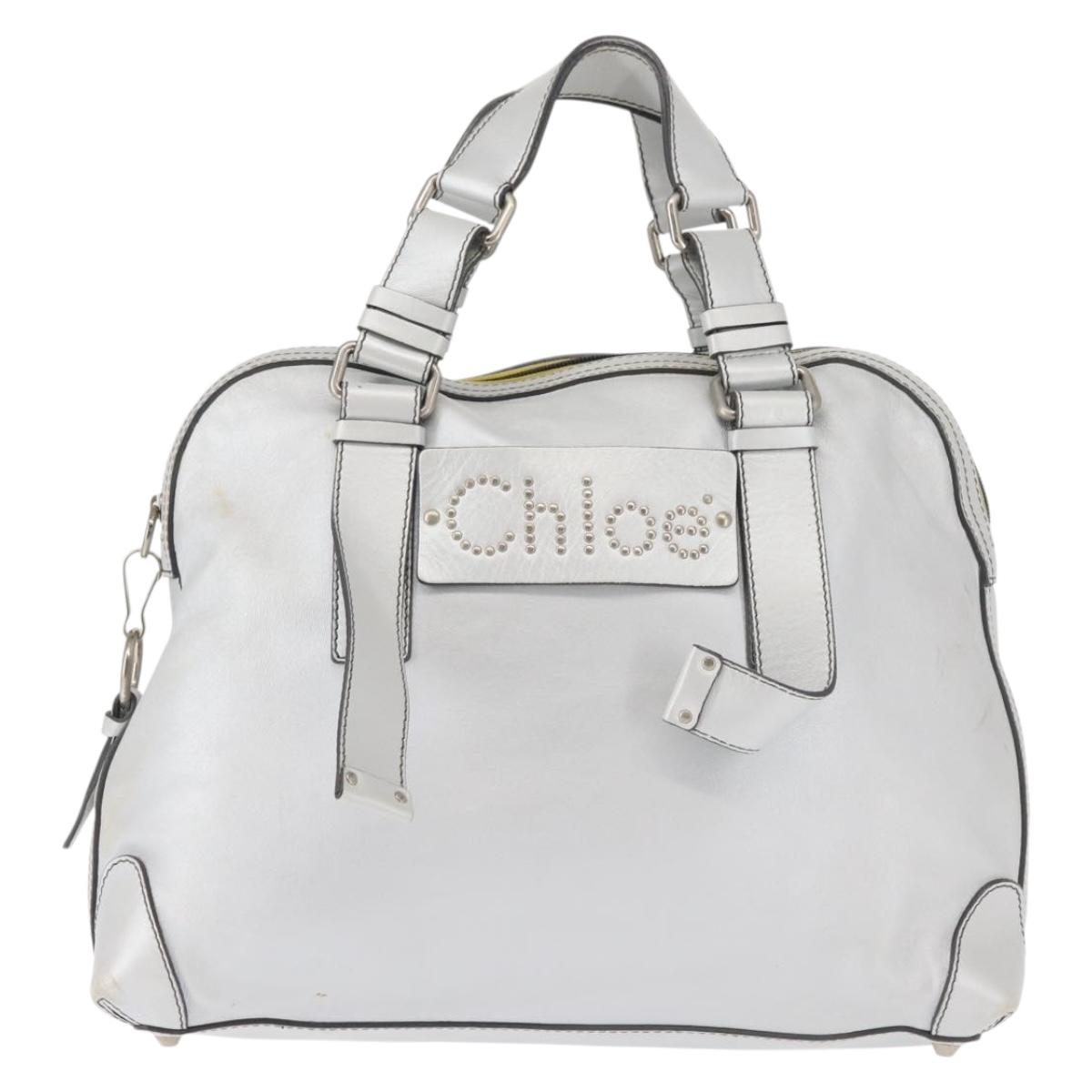 Chloe Hand Bag Leather Silver Auth BA5890