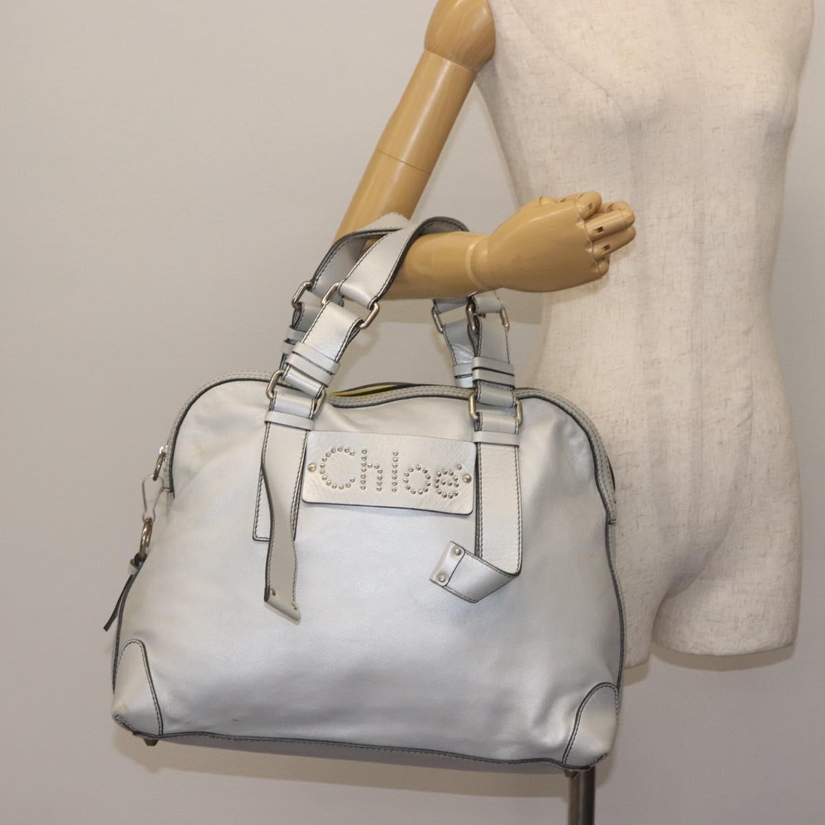 Chloe Hand Bag Leather Silver Auth BA5890