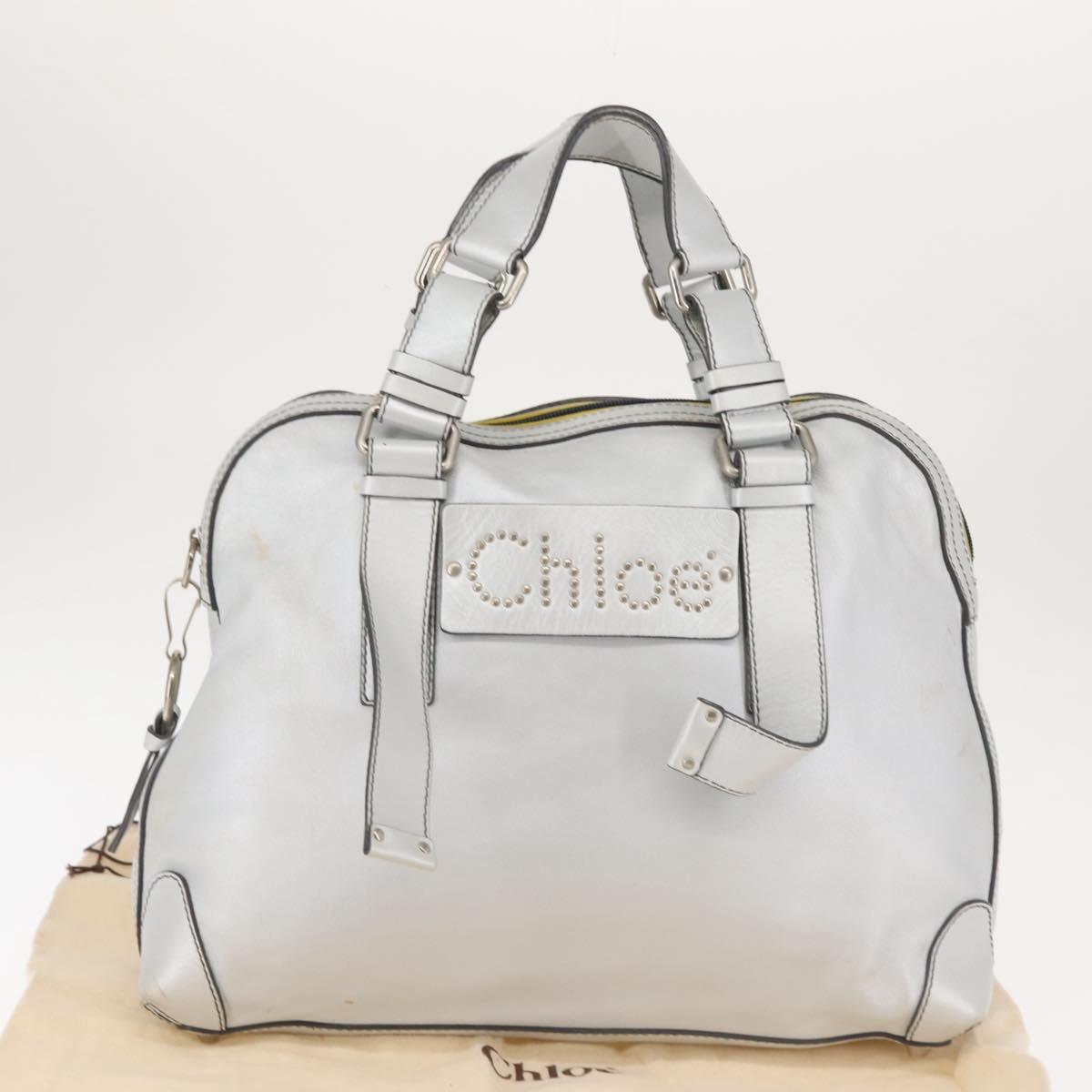 Chloe Hand Bag Leather Silver Auth BA5890
