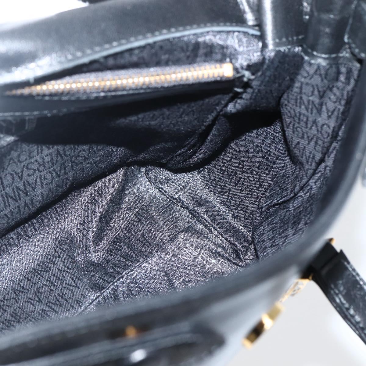 Gianni Versace Shoulder Bag Leather Black Gold Auth BA5891